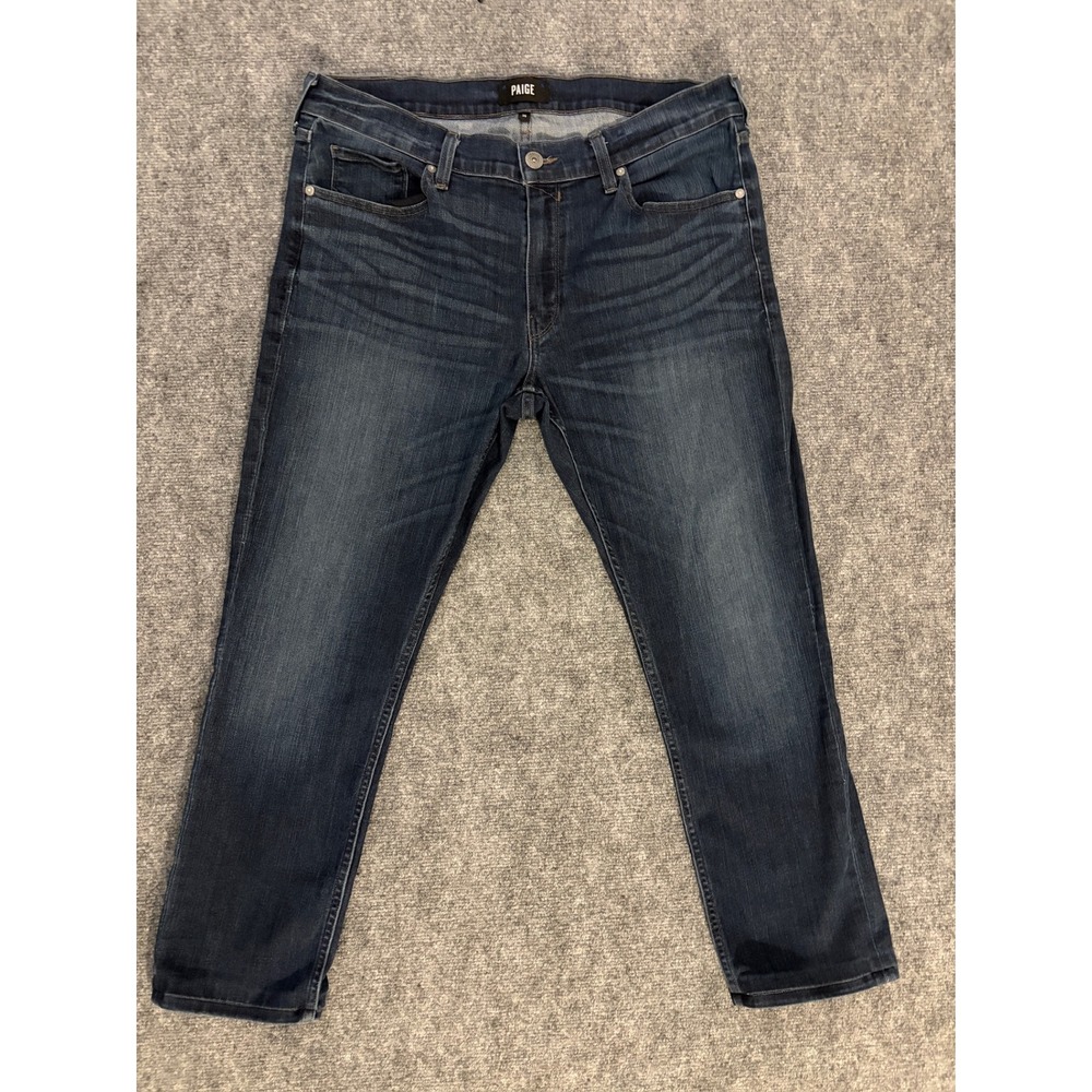 PAIGE Mens Dark Wash Straight Leg Denim Jeans Size 36 Blue Whiskered Casual
